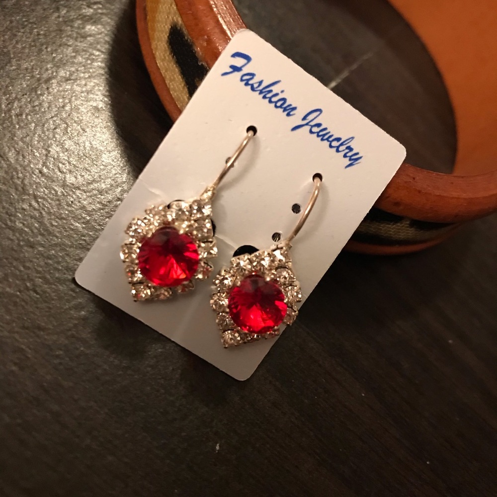 Ruby Red &  Rhinestones Earrings with French hook